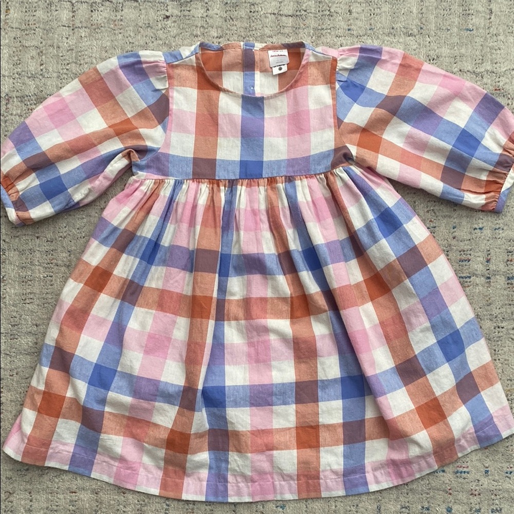 Hanna Andersson Plaid Pastel Soft puff sleeve Cotton Dress size 8